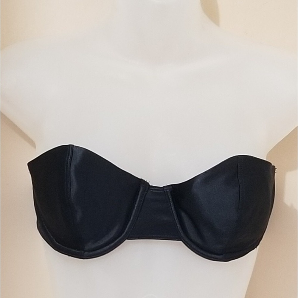 VICTORIA'S SECRET Vintage Strapless Underwire Support BLACK Statin Bra Sz 34B